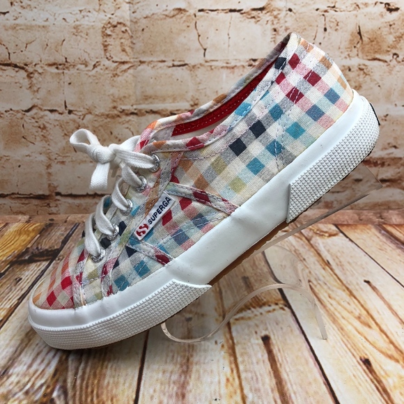 Superga Shoes - Superga Unisex Plaid Blue Red Canvas Sneakers Shoe